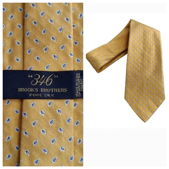 Brooks Brothers 346 Silk Tie Yellow Geometric Print Classic Preppy - Picture 1 of 4